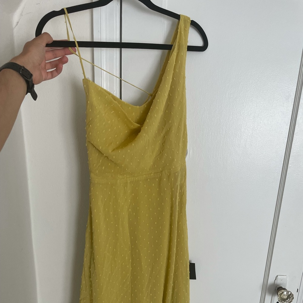 Lulu’s Yellow Dress, asymmetrical sleeveless, fit and flare